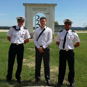 Standing in front of the monument dedicated to the French WWI ace Georges Guynemer whose oft-cited line "Until one has given all, one has given nothing." is the official motto of the Academy. 2nd Lt Rummens (left), dr. Radišić (centre), 2nd Lt Machado (right).